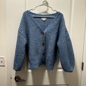 Blue Knit Crop Cardigan